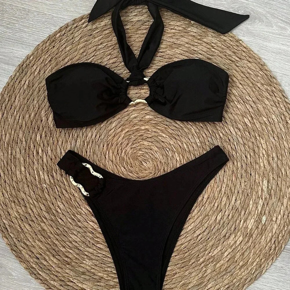 Black Sexy Women's Halter Neck Bikini Set - Picture 3 of 6